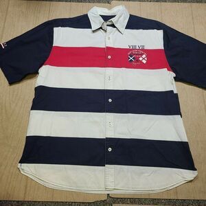 Eight 732 Button Front Red White Blue Water Club Shirt Mens 2XL XXL USA July 4th